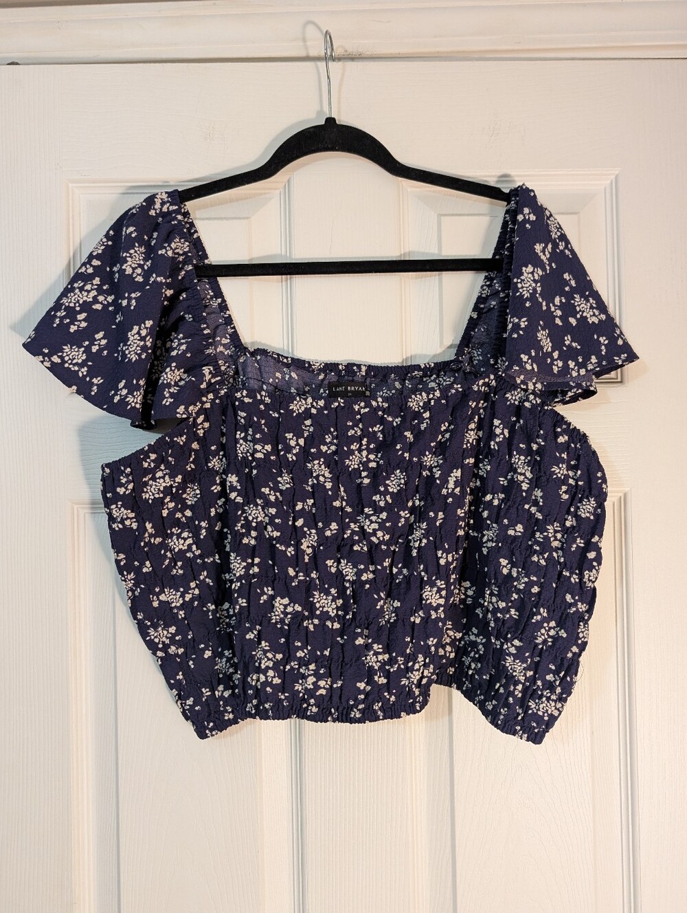 Lane Bryant Navy Blue Floral Smocked Crop Top Size 24
